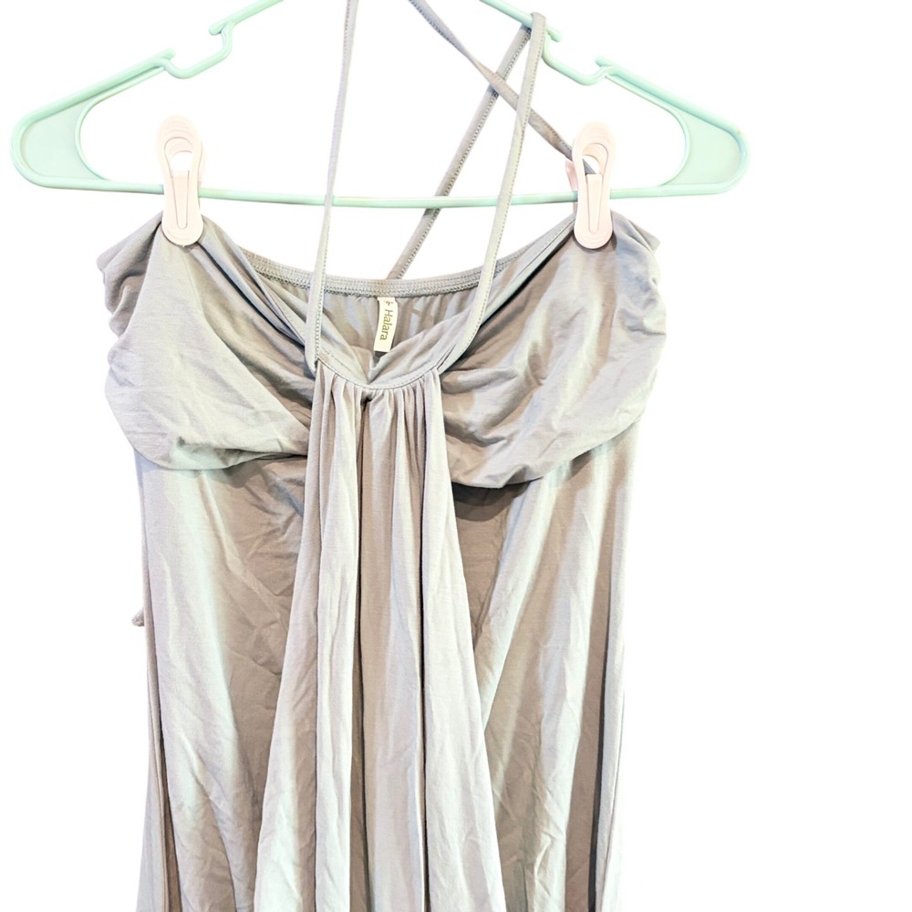 Halara Women Halter Tie Back Built-in Bra Maxi Dress with Pockets Sage Green M - Picture 3 of 7
